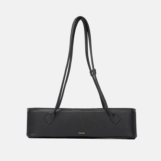 Czarna, skórzana torba wieczorowa z długimi paskami, marka TAKSUBA