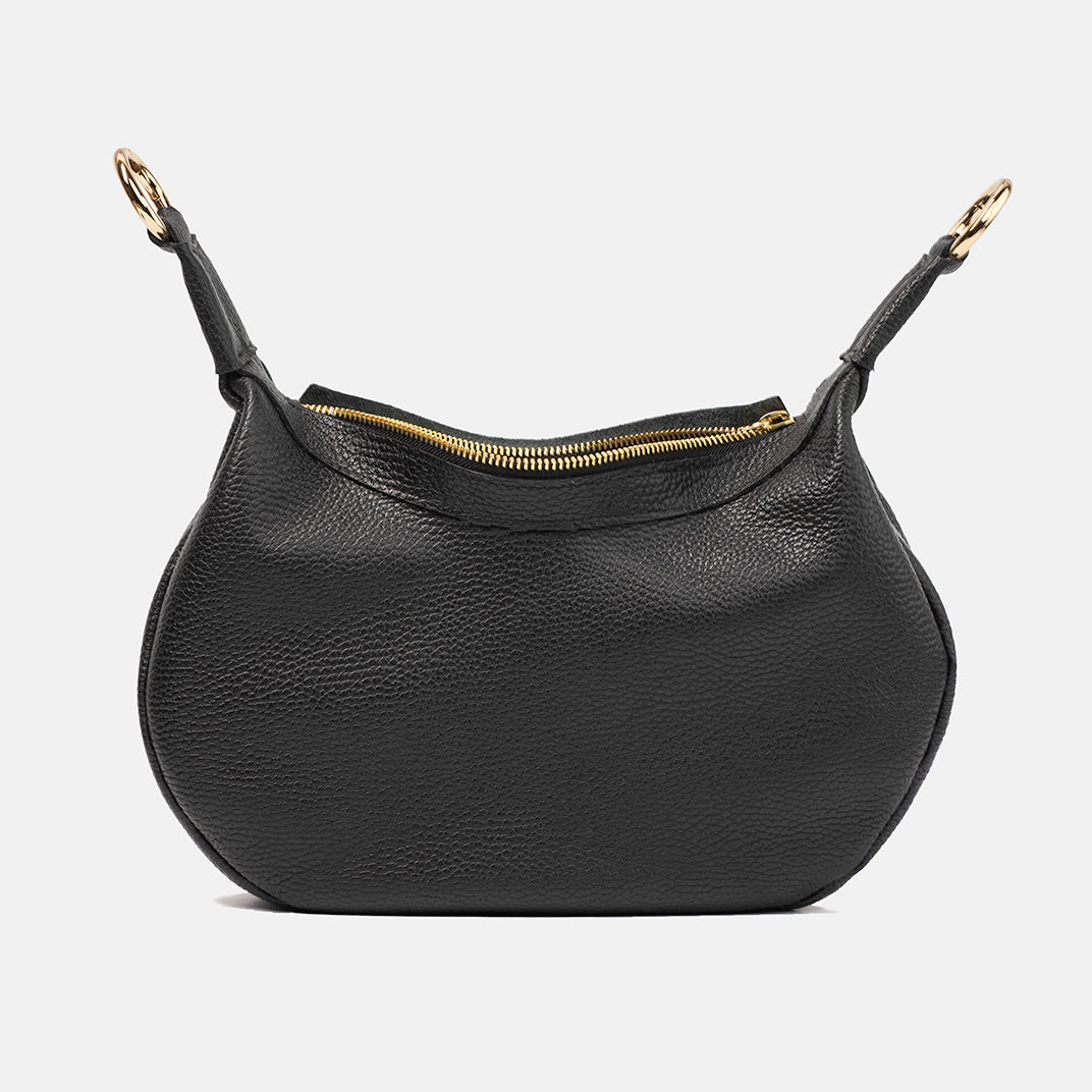 Widok z góry czarnej skórzanej torebki Hedera z zamkiem