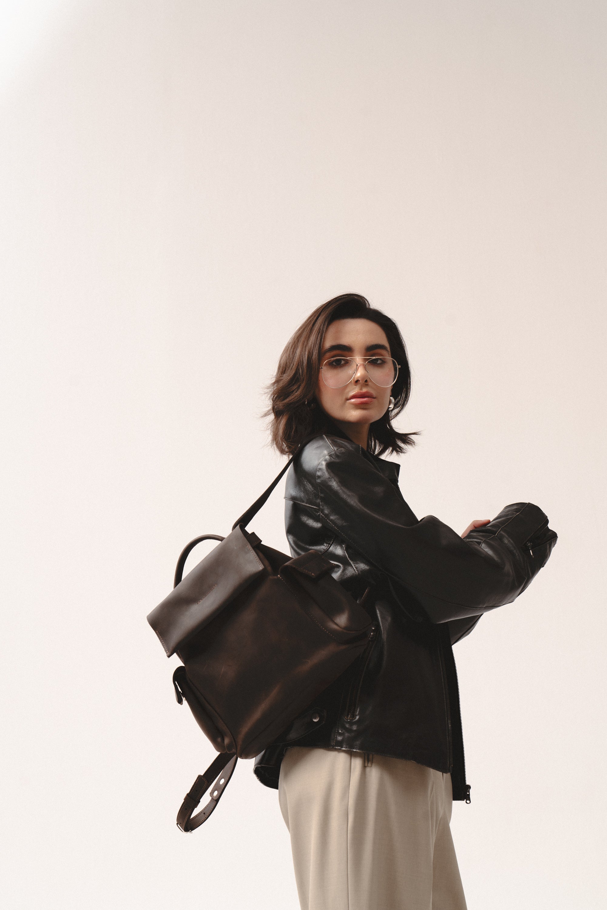 Sac à dos en cuir - UE (Marron foncé)