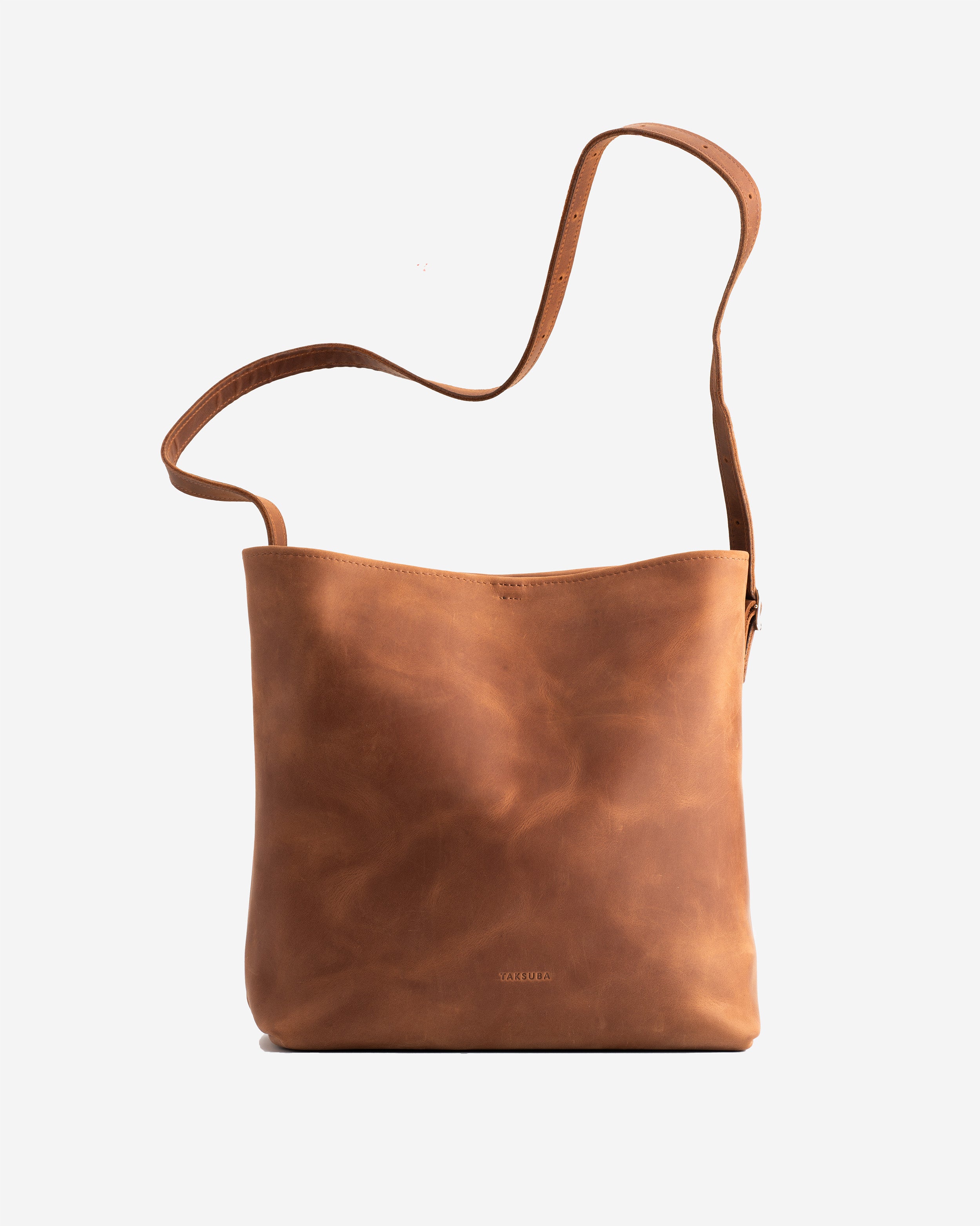 Leather Shopper Tote Bag (Cognac Brown)