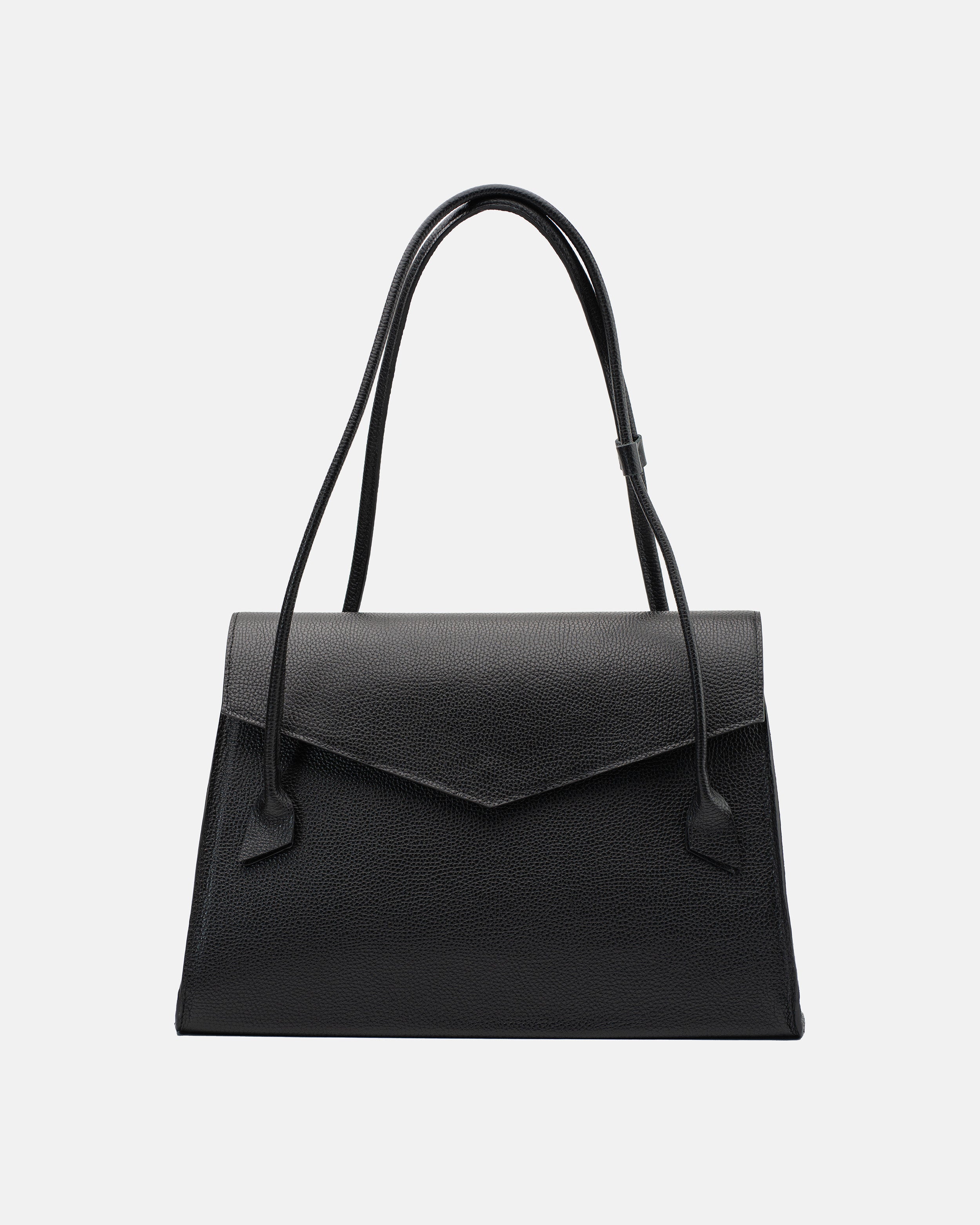 Alvera L Leather Handbag (Pebbled Black)
