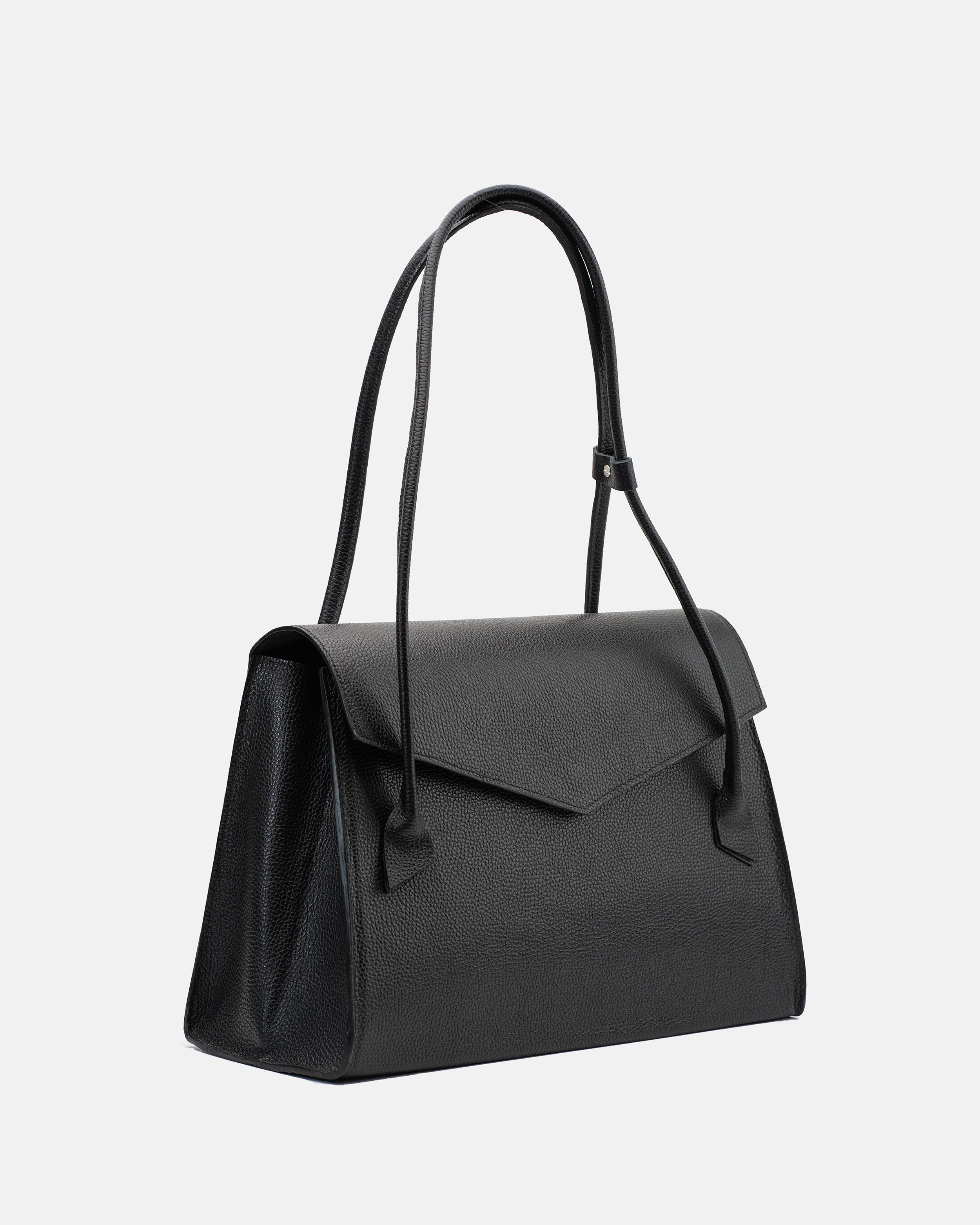 Alvera L Leather Handbag (Pebbled Black)