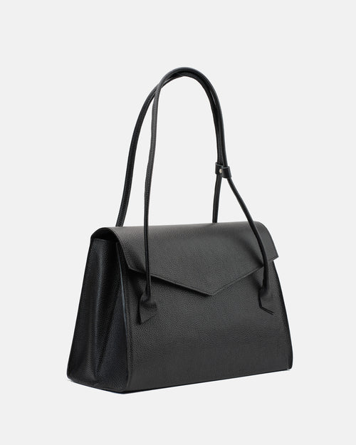 Alvera L Leather Handbag (Pebbled Black)