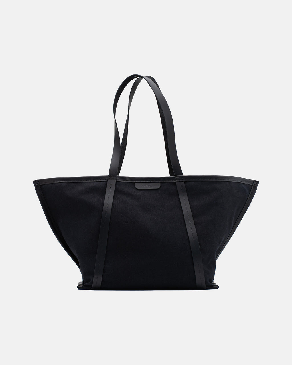 Black Astra canvas shopper bag with leather straps and wide body