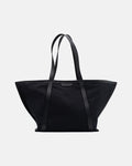 Black Astra canvas shopper bag with leather straps and wide body
