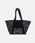 Black Astra shopper bag with semi-transparent mesh body and webbing handles