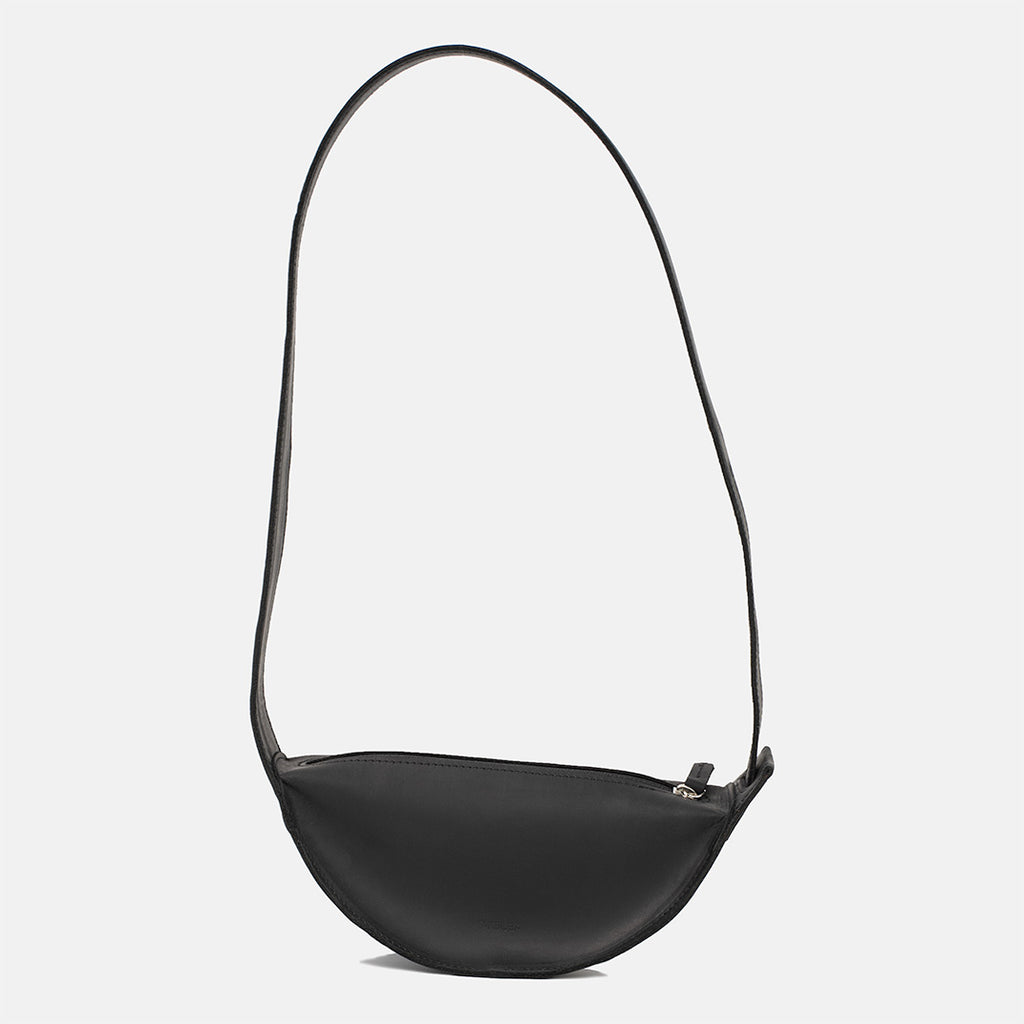 Black Eclipse S leather handbag with crescent shape and long shoulder strap