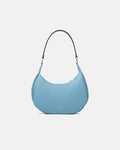 Blue Hedera leather handbag with black shoulder strap and gold-tone hardware