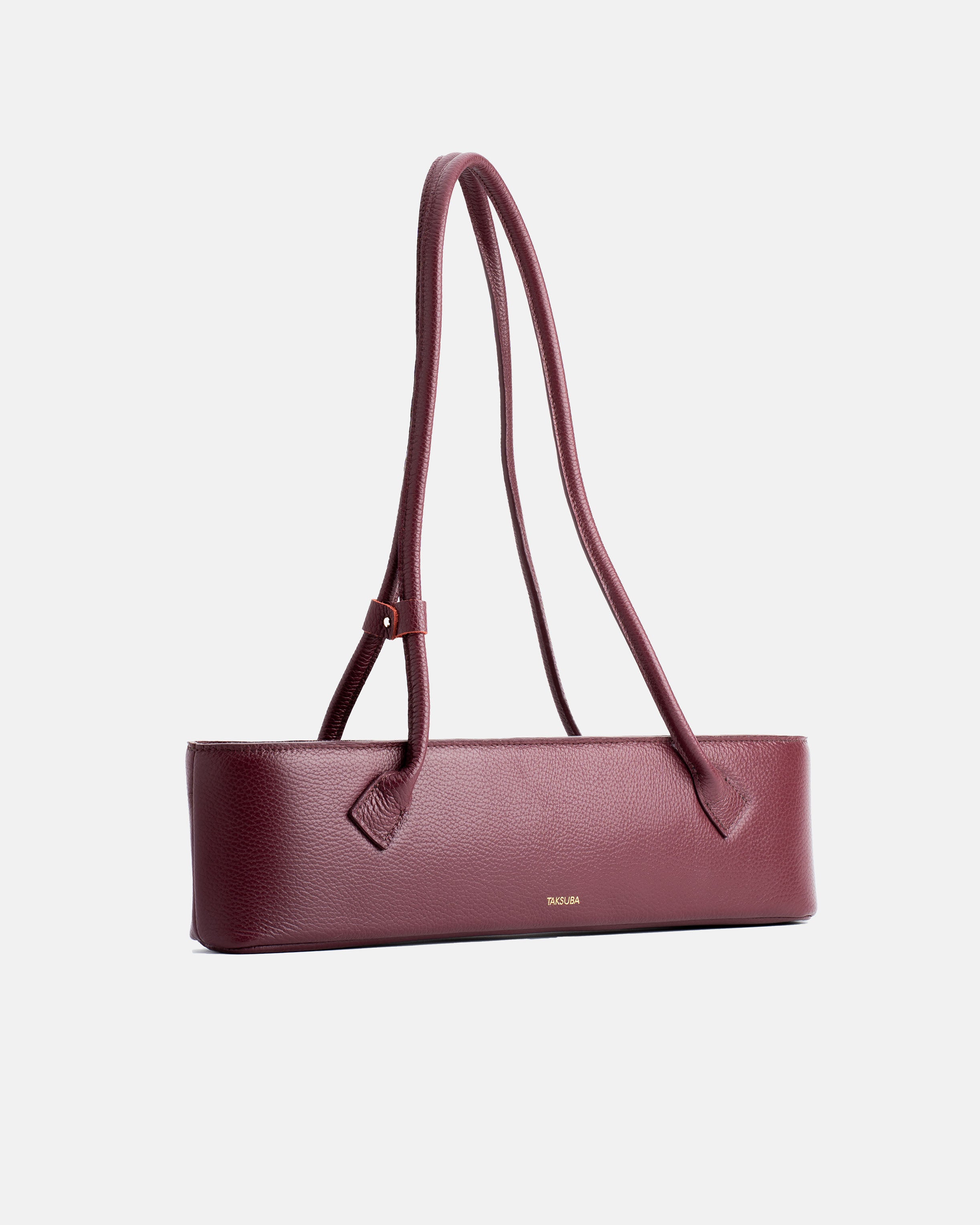 Bordowa skórzana torebka Teckelete na ramię, w wydłużonym fasonie 3/4