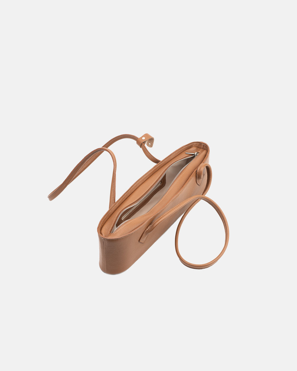 Brown Teckelete leather handbag with elongated shape, second product view