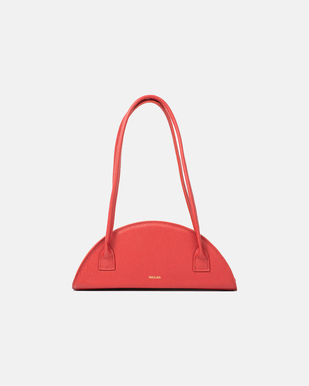 Czerwona skórzana torba typu 'bowling' z podwójnymi paskami i gładką fakturą