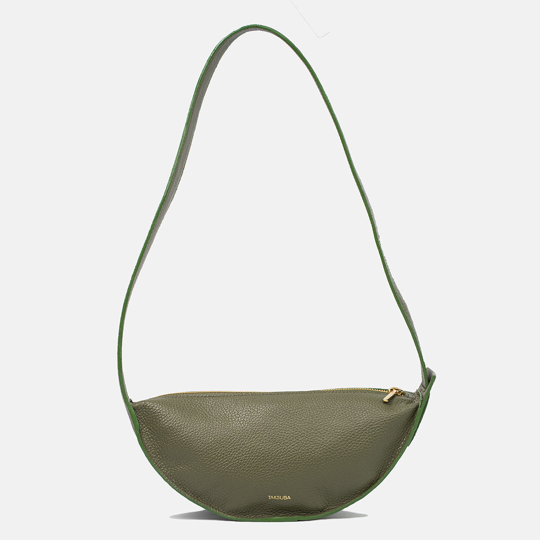 Oliwkowozielona skórzana torebka Eclipse M z widokiem z przodu