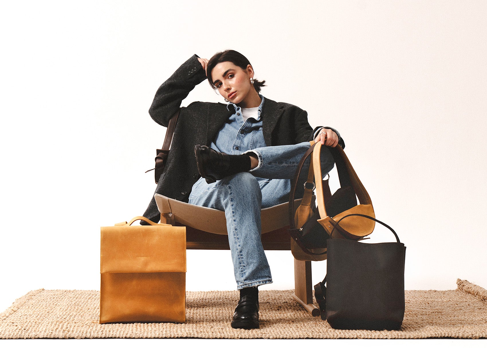 skórzany plecak i torebki damskie – leather backpack and shoulder bags (mustard and black)