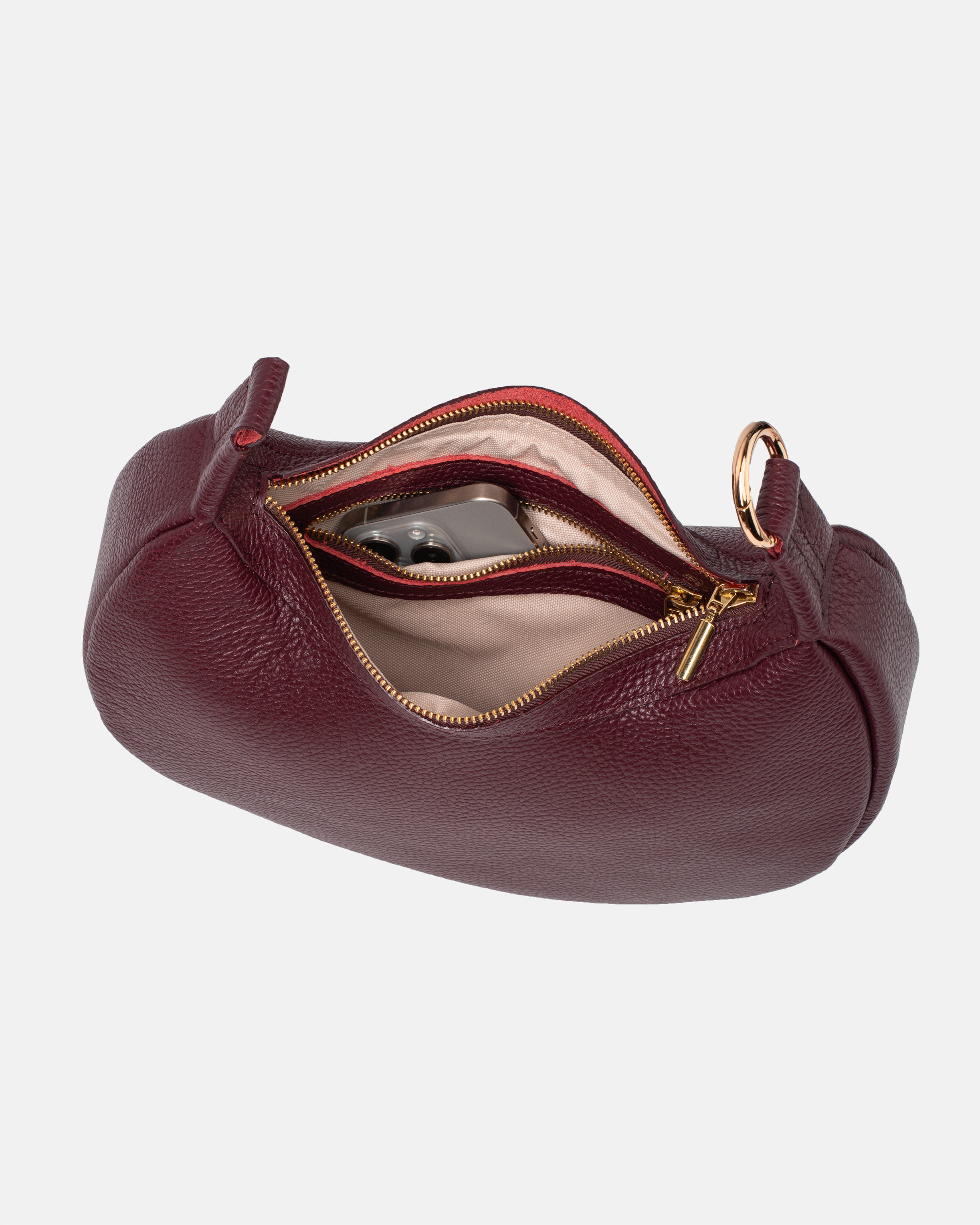 Torba skórzana damska Hedera w kolorze bordowym – widok wnętrza z kieszenią na telefon