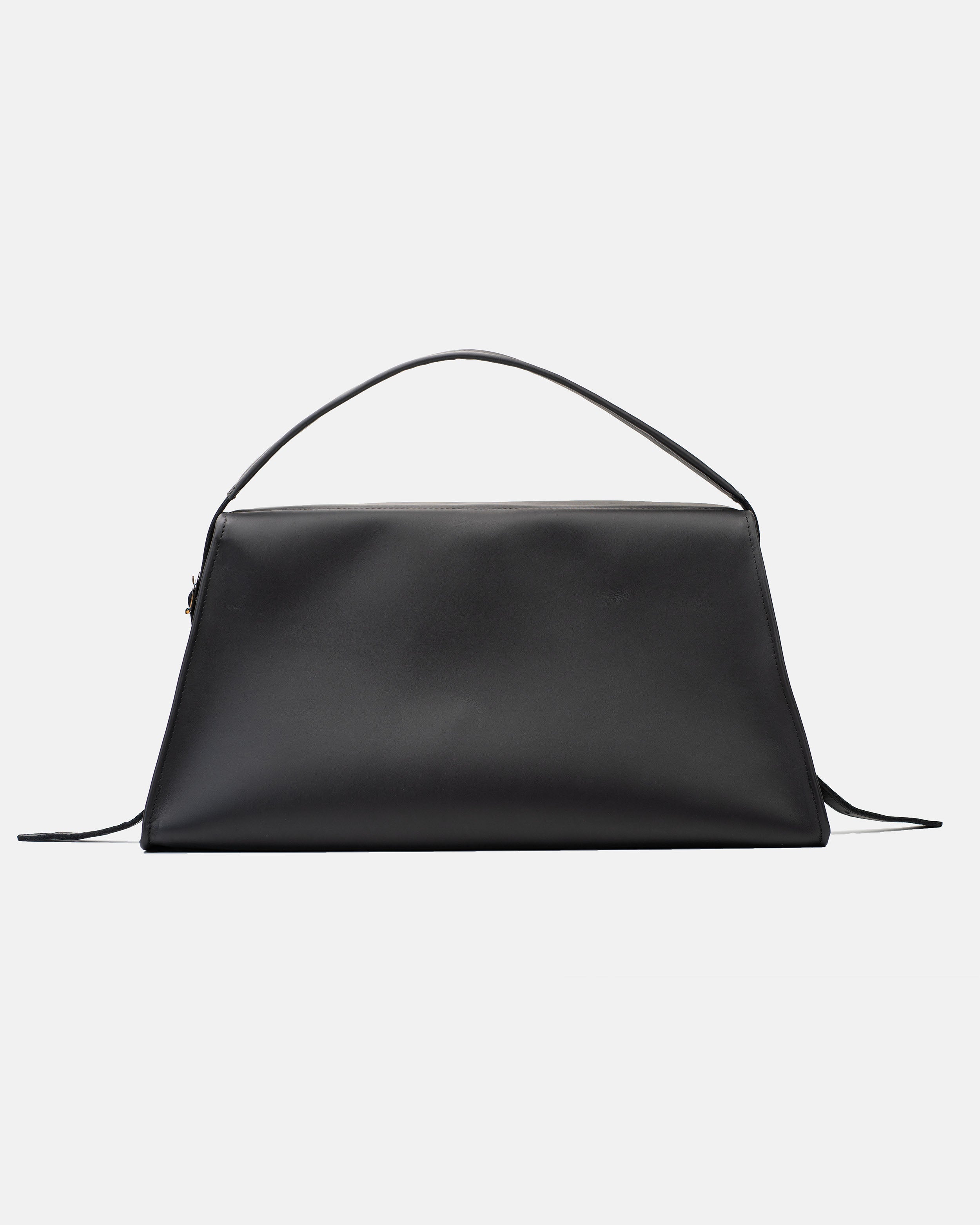 Vela black leather handbag with shoulder strap, rear view