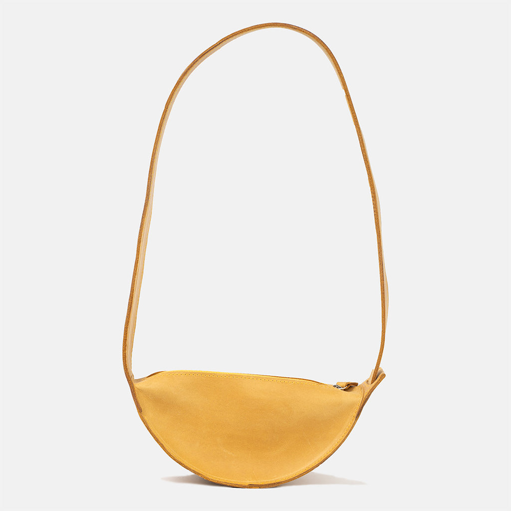 Żółta skórzana torebka w stylu boho z długim paskiem, TAKSUBA